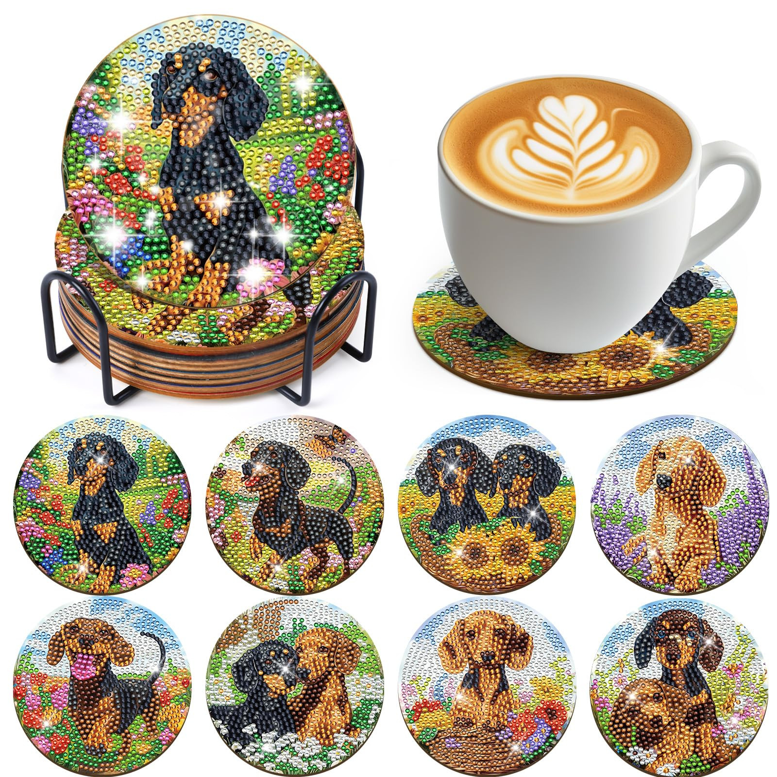 Dachshund Diamond Art Coasters - Cute Dog Diamond Painting Coasters Kit for Adult, 3D Rhinestone Gem Art Small DIY Crafts Kit for Women | Amazon (US)
