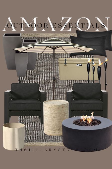 AMAZON Outdoor Essentials: patio sofa, outdoor rug, throw pillows, lighting, fire table, planters, side table, area, rug, umbrella.

#LTKHome #LTKSeasonal #LTKStyleTip