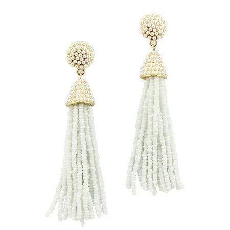 Women Fashion Handmade Hand Beaded Tassels Long Earrings (White) | Walmart (US)