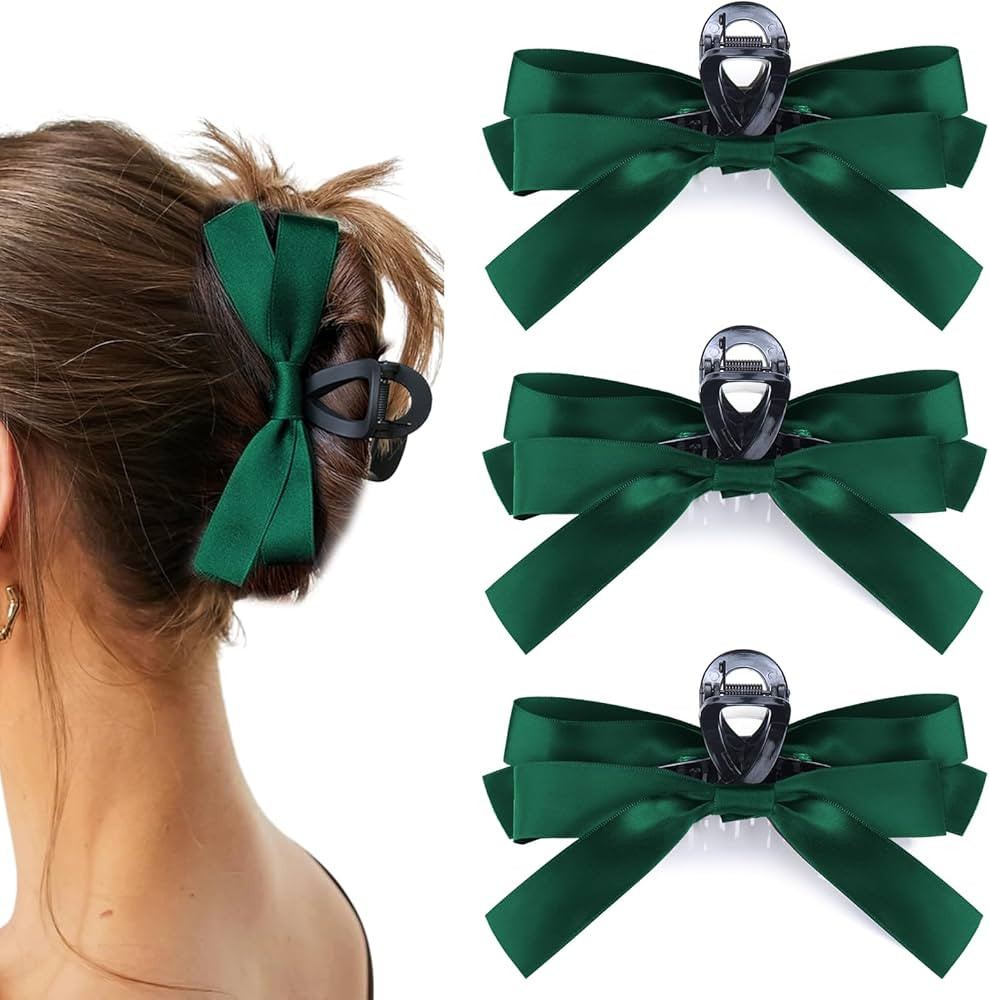 Green Bow Hair Claw Clip for Women Girls,3PCS Nonslip Big Bows Hair Claws Barrette for Thick Thin... | Amazon (US)