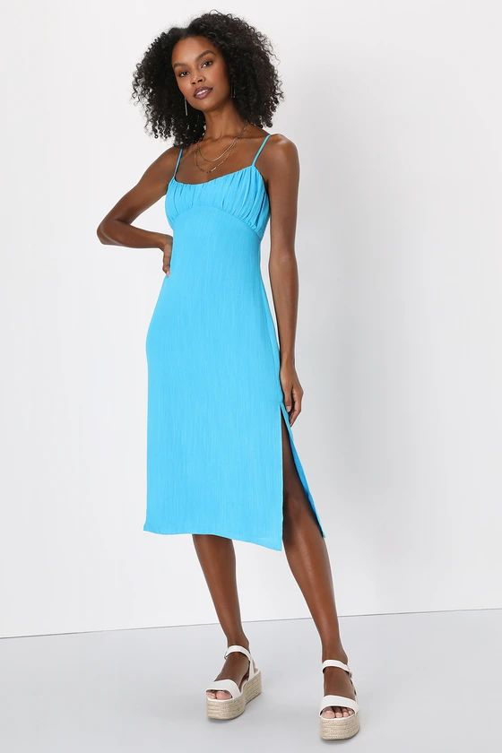 Island Escape Teal Blue Empire Waist Midi Dress | Lulus (US)