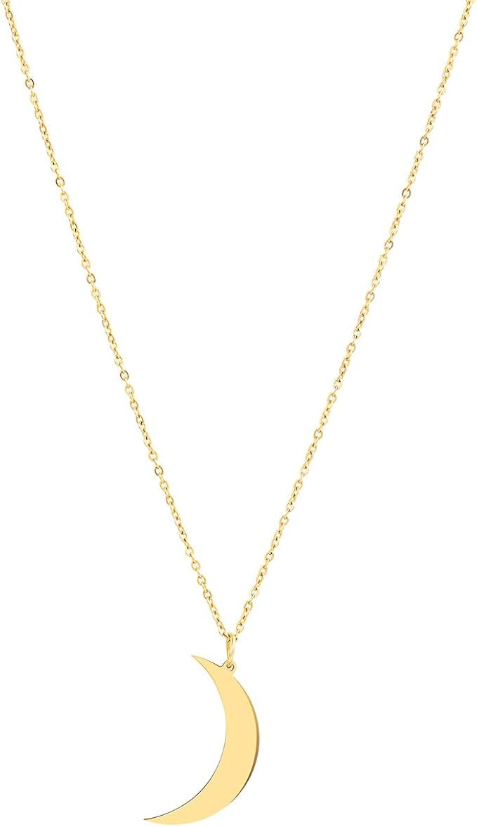 Glimmerst Crescent Moon Necklace, 18K Gold Plated Stainless Steel Crescent Moon Pendant Necklace ... | Amazon (US)