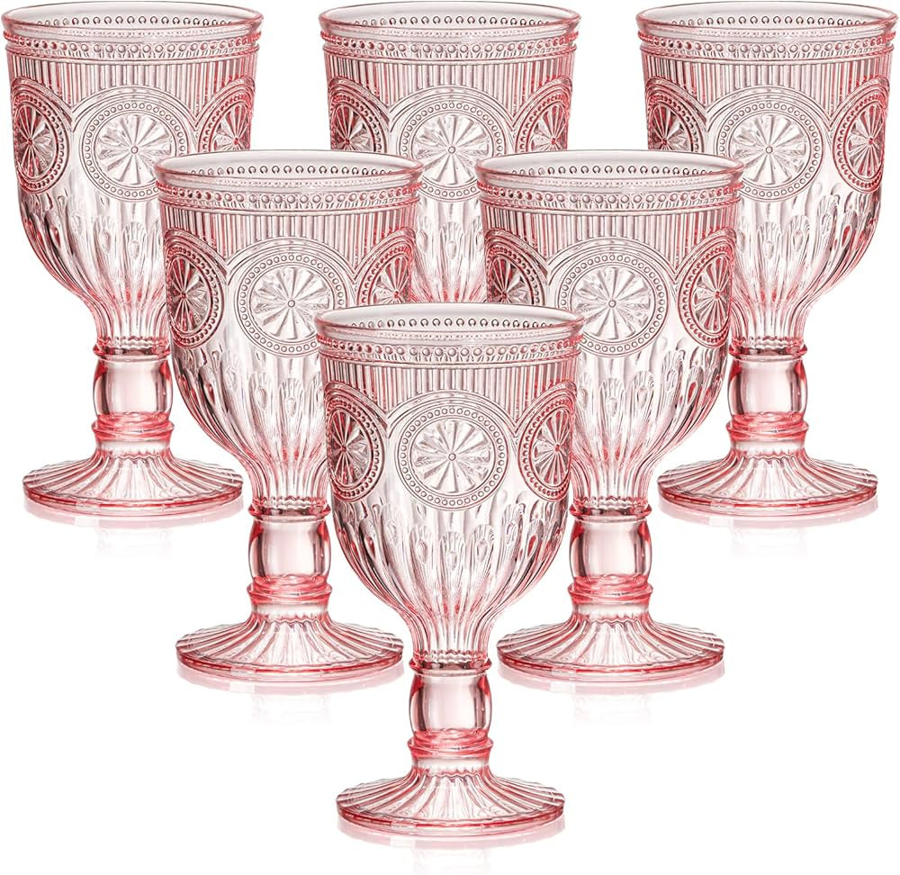12 Oz Vintage Wine Glasses Goblets Drinking Glasses Sunflower Embossed Glassware Plastic Champagn... | Amazon (US)