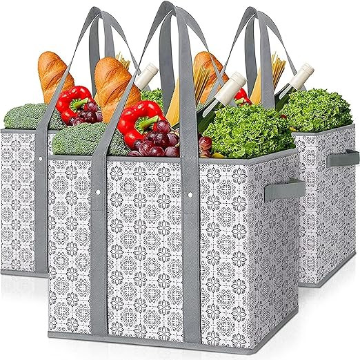 WiseLife Reusable Grocery Bags [3 Pack],Large Grocery Tote Bag Water Resistant Shopping Bags Fold... | Amazon (US)
