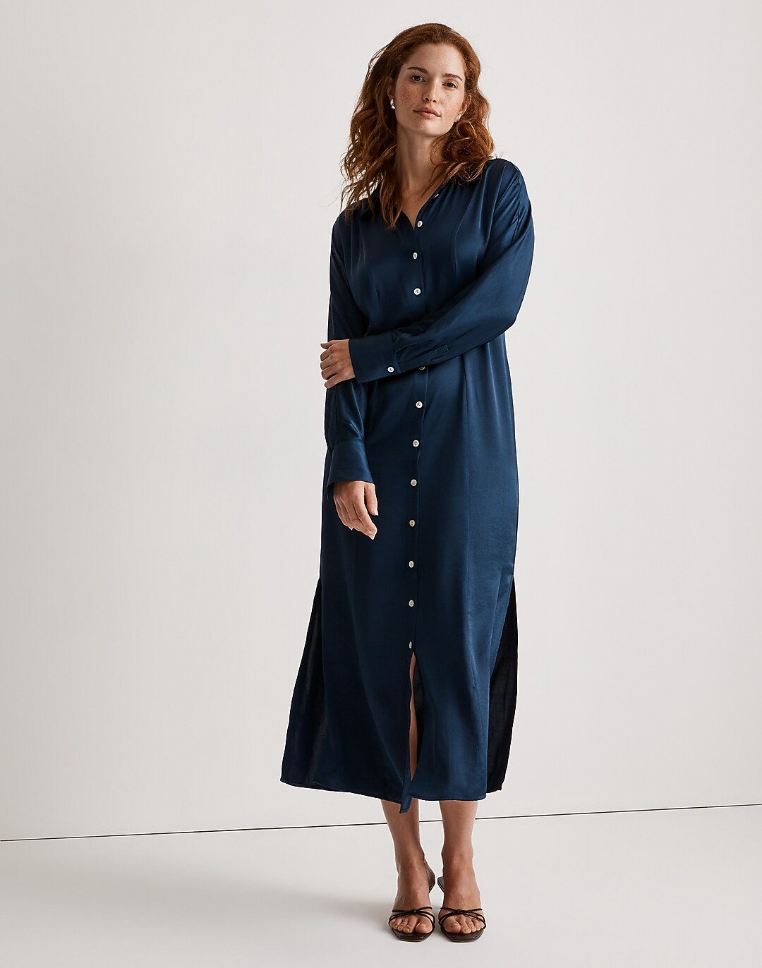 Satin Button-Front Midi Shirtdress | Madewell