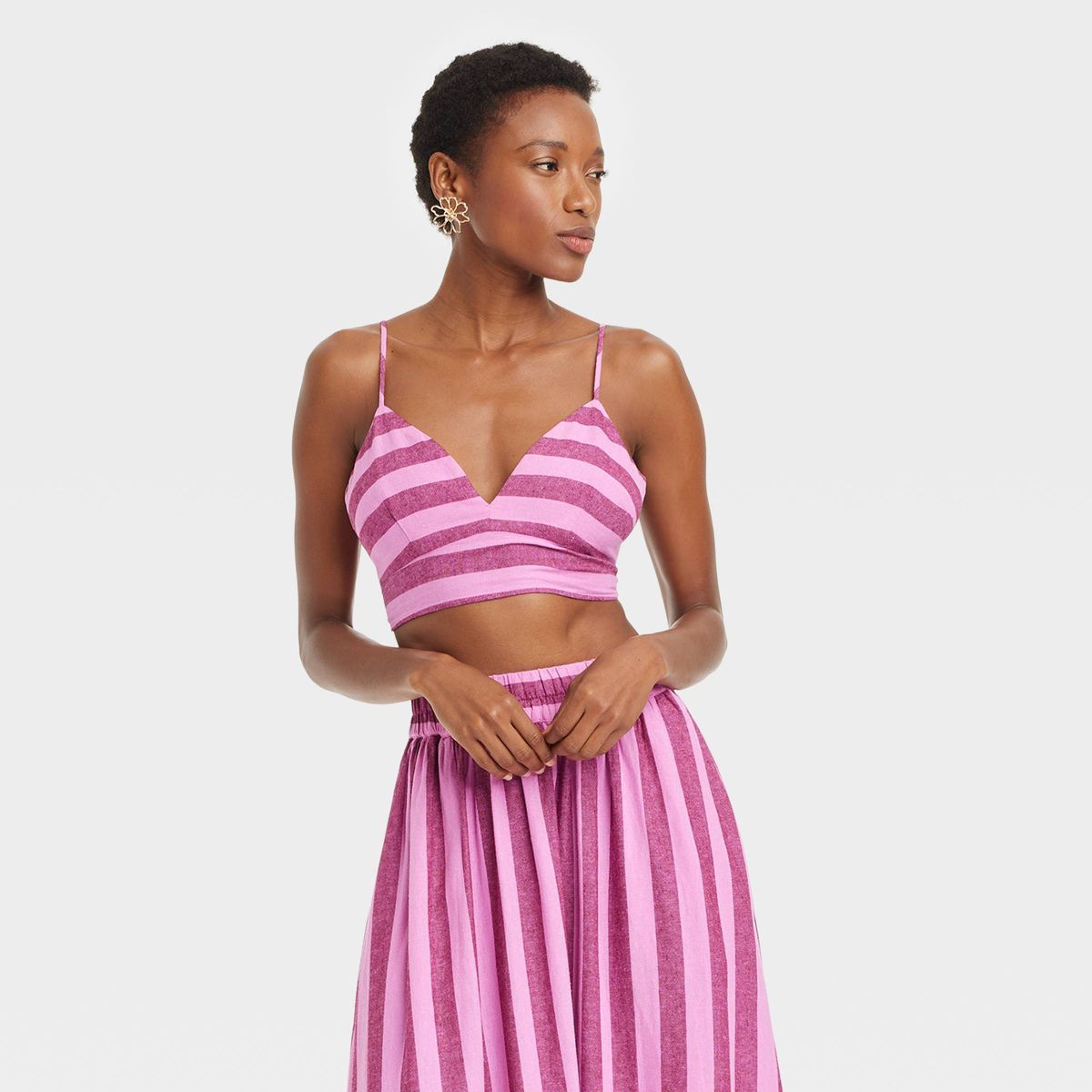 Women's Beach Bungalow Linen Bralette Tank Top - A New Day™ Pink/Purple Striped S | Target