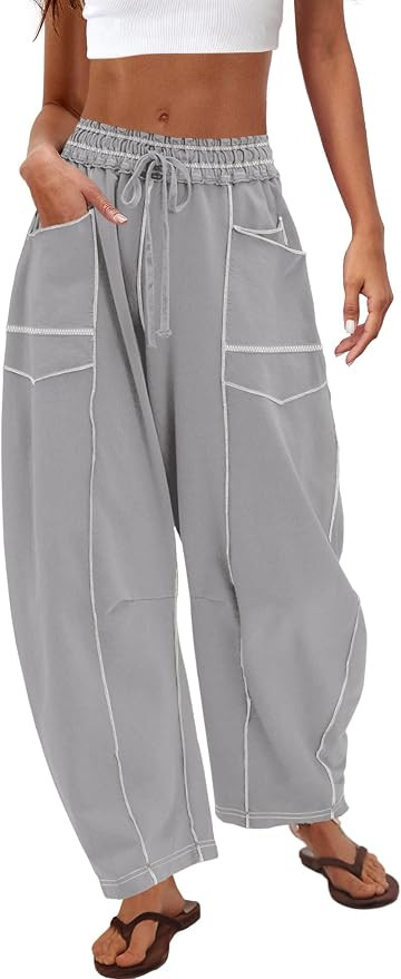 Nirovien Womens Barrel Sweatpants High Waisted Wide Leg Sweatpants Drawstring Lounge Baggy Pants ... | Amazon (US)