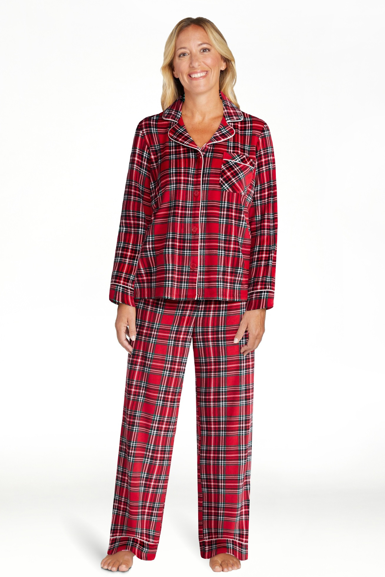 Joyspun Women’s Stretch Velour Notch Collar Long Sleeve Pajama Set, Sizes XS to 4X | Walmart (US)