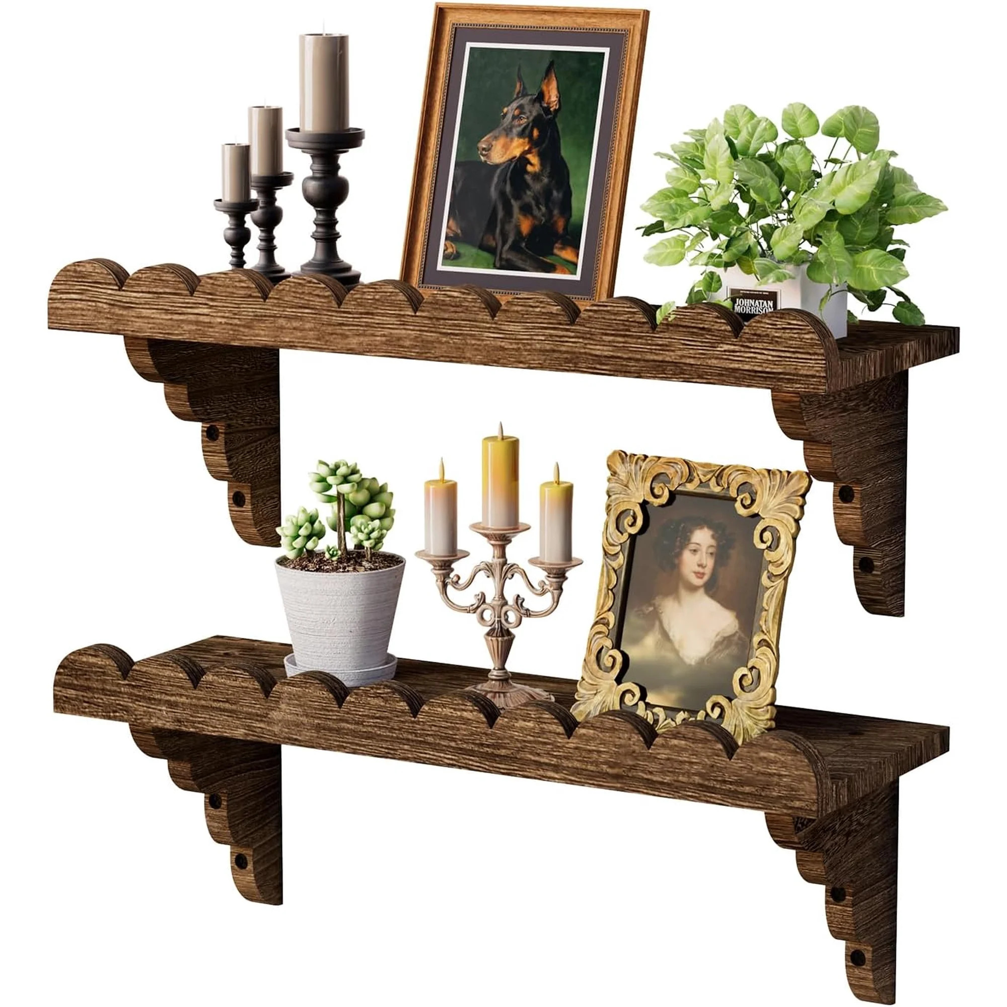 Scalloped Wood Wall Shelf – 17 Inch Floating Shelf with Wood Brackets, Easy to Install Rustic W... | Walmart (US)