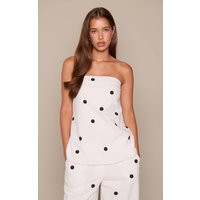 White Polka Dot Cotton Bandeau Flowy Top | PrettyLittleThing UK