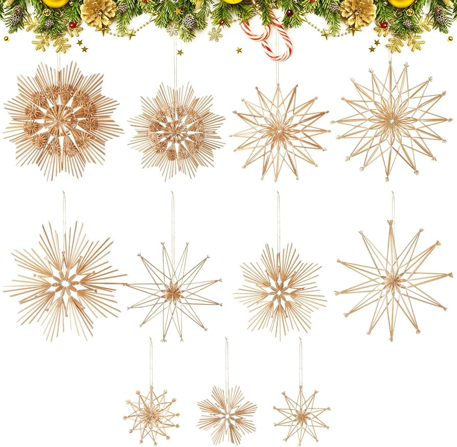 Gerrii 11 Pcs Christmas Large Straw Snowflake Ornaments Christmas Straw Snowflake Tree Hanging Va... | Amazon (US)