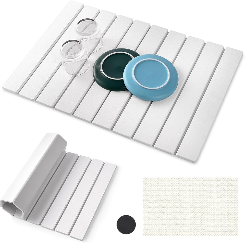 Stone Drying Mat for Kitchen Counter, Large Quick Dry Stone Dish Drying Mat Collapsible, Foldable Diatomaceous Earth Absorbent Bath Mat for Dishes Utensils Countertop Bathroom 23"(L)×15.3"(W) | Amazon (US)