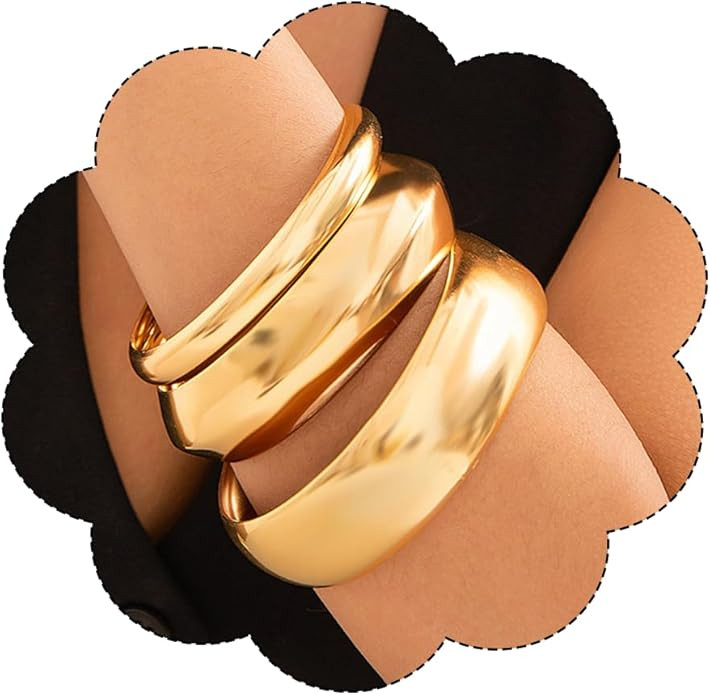 Chunky Gold Bracelets Set for Women Wide Cuff Bracelets Hammered Wrap Gold Bangles Set Jewelry | Amazon (US)