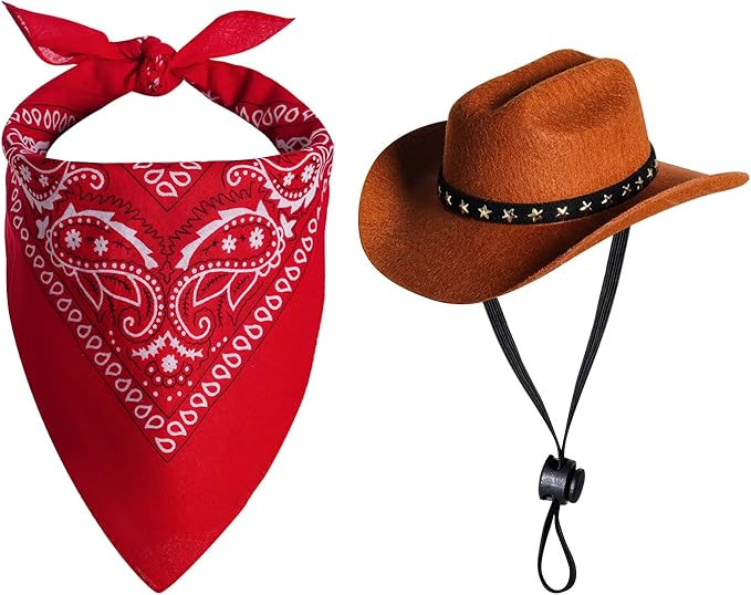choyaxo Pet Cowboy Costume Halloween Costumes for Dogs Cat Cowboy Hat with Bandana Scarf (Small) | Amazon (US)