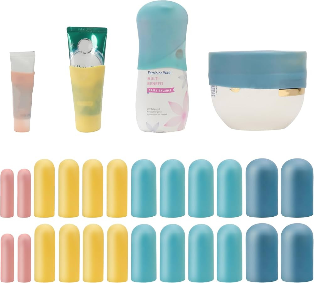 24 Pack Multi Sizes Silicone Bottle Covers, Travel Accessories Must Haves, Cruise Ship Essentials... | Amazon (US)