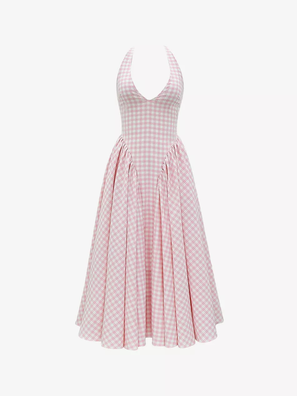 Marilyn gingham stretch-woven midi dress | Selfridges