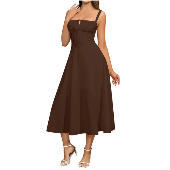 Diufon Dresses for Women Elegant Wedding Boho Flowy Pleated Dress Party A Line Slit Lace Up Sundr... | Walmart (US)