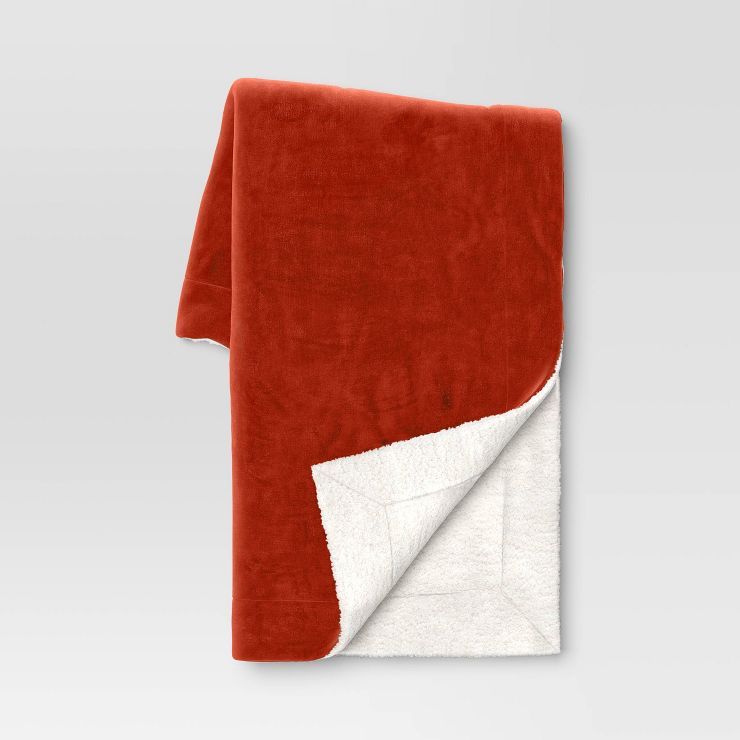 Solid Plush Throw Blanket with Faux Shearling Reverse  - Threshold™ | Target