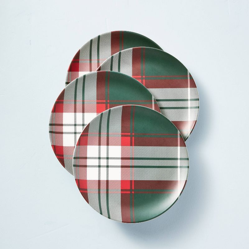 9" Holiday Plaid Bamboo-Melamine Salad Plate Green/Red/Cream - Hearth & Hand™ with Magnolia | Target