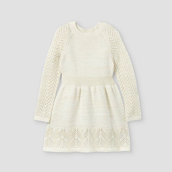 Toddler Girls' Crochet Sparkle Long Sleeve Dress - Cat & Jack™ Cream | Target