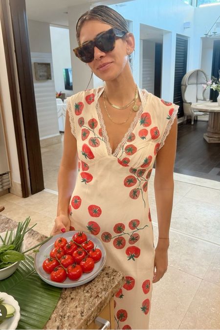 Shop Real housewife of New York Erin Lichy's vintage tomato print bias cut maxi dress and look for less dupe Amazon option tortoiseshell flat top oversized sunglasses #erinlichy #CelebrityStyle #RHONY

#LTKFindsUnder50 #LTKFindsUnder100 #LTKStyleTip