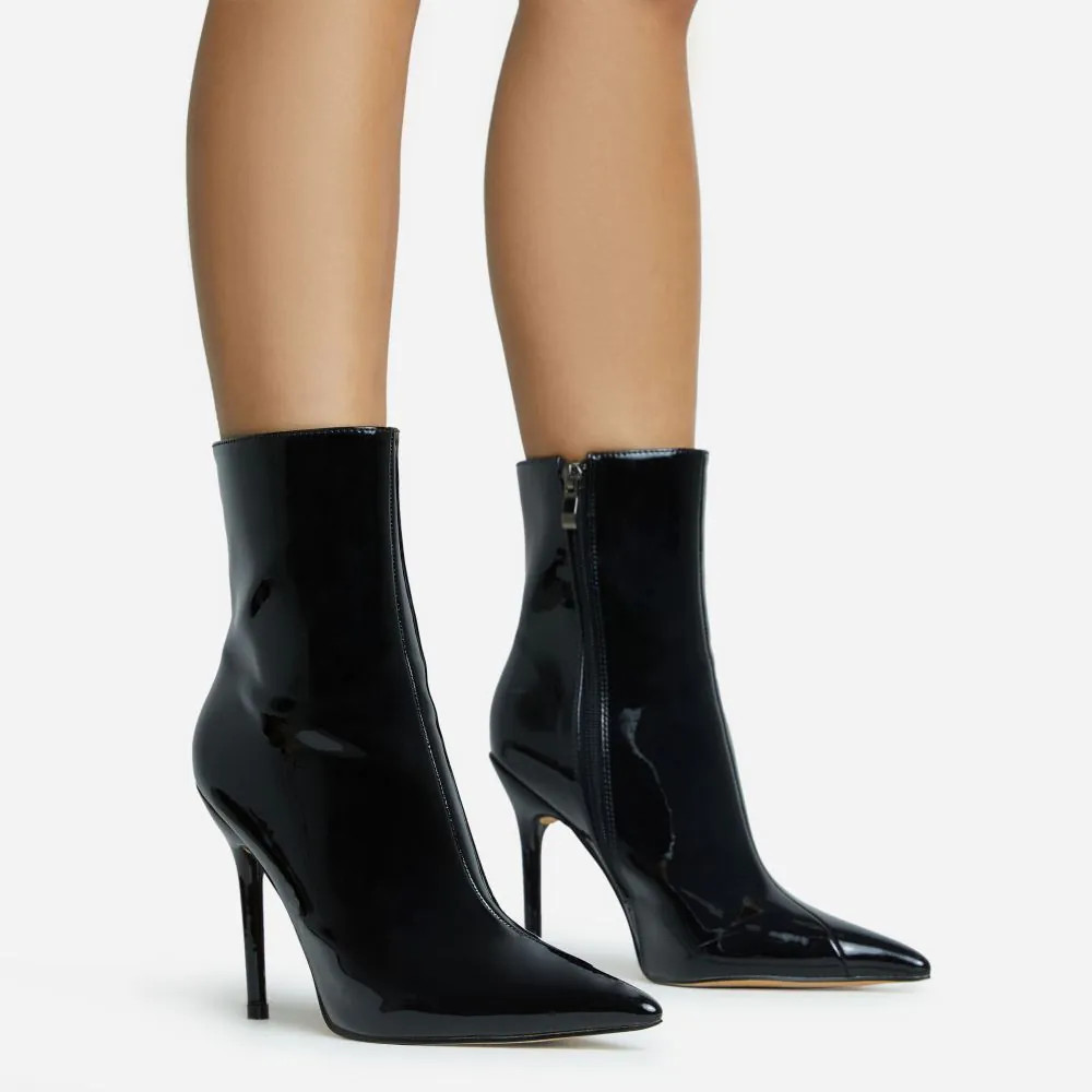 Devoted Pointed Toe Stiletto Heel Ankle Boot In Black Patent | EGO (UK)