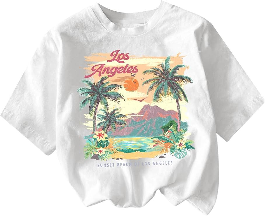 Girl's Graphic Tees Short Sleeve Bow Print Tee Tops Crew Neck Drop Shoulder Casual Summer T Shirt... | Amazon (US)
