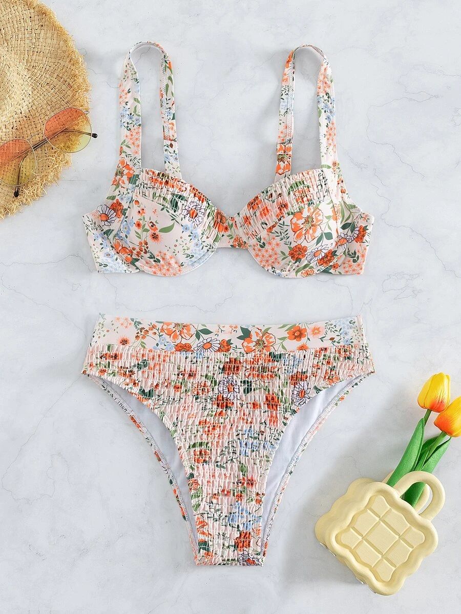 Floral Print Underwire Bikini Swimsuit | SHEIN