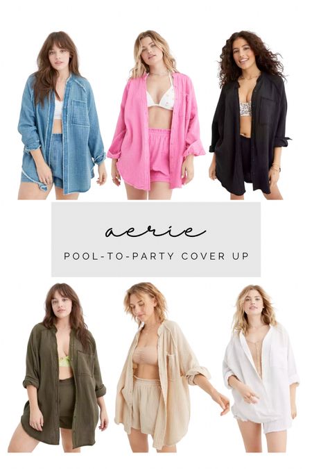 Aerie pool to party cover up and shorts! I love these sets and have already been wearing the shirt with jeans and leggings. The shirt is oversized, I sized down one, but the shorts fit TTS. 12 colors available!

#LTKSeasonal #LTKswim #LTKunder50
