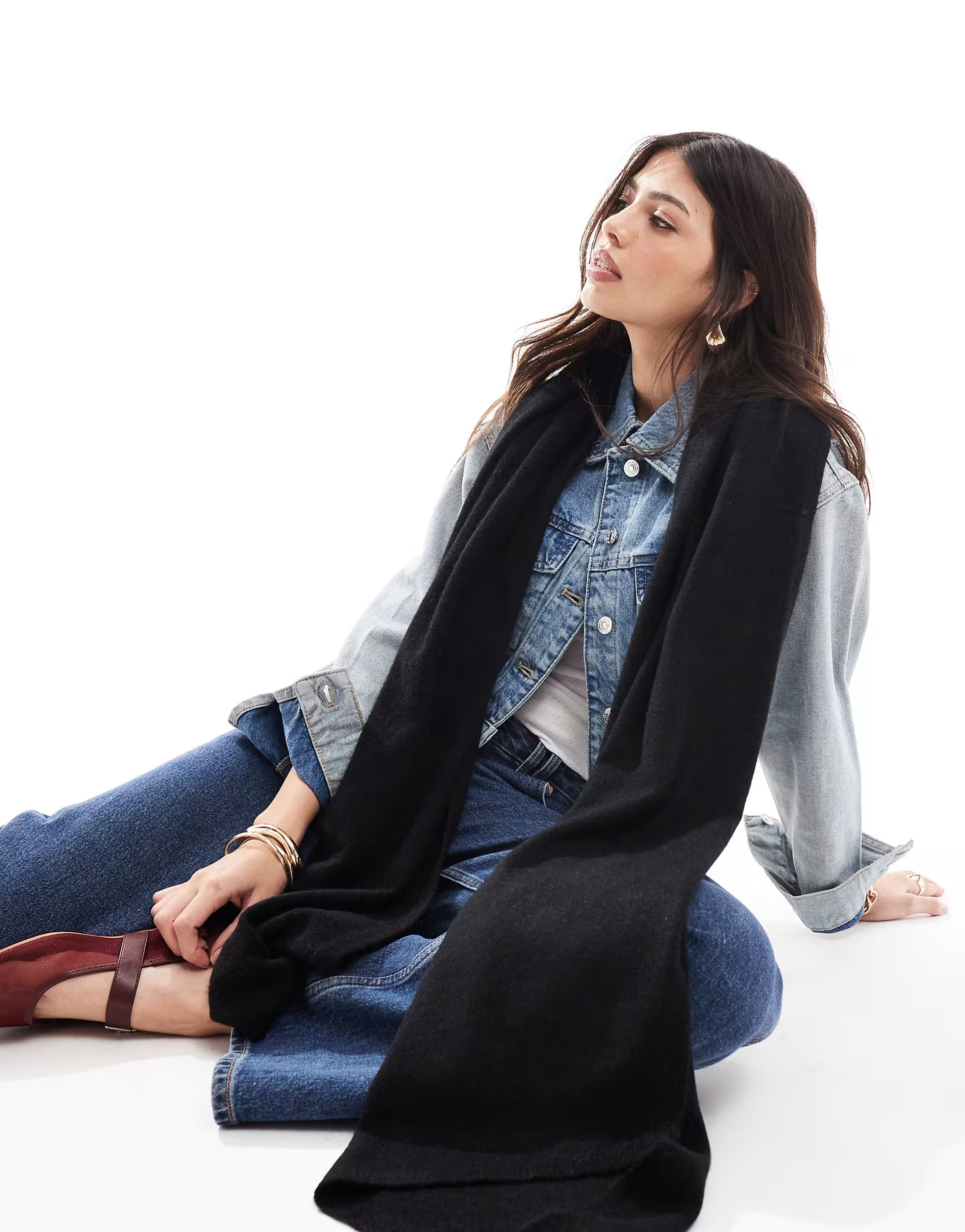 ASOS DESIGN lightweight scarf with wool mix in black | ASOS | ASOS (Global)