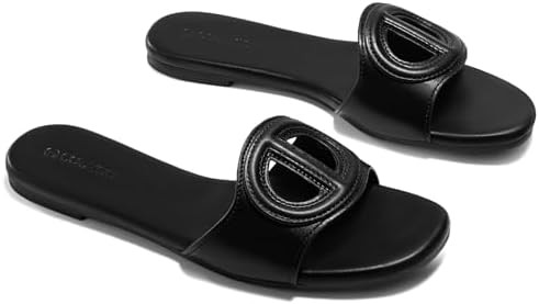 Coutgo Women's Open Toe Leather Summer Slide Sandals | Amazon (US)
