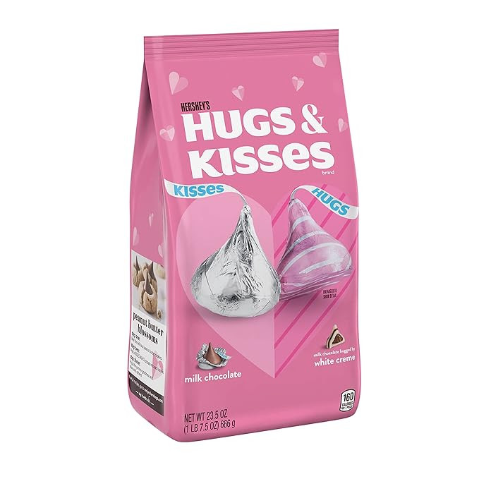 HERSHEY'S HUGS & KISSES Assorted Milk Chocolate and White Creme Candy, Valentine's Day, 23.5 Oz B... | Amazon (US)
