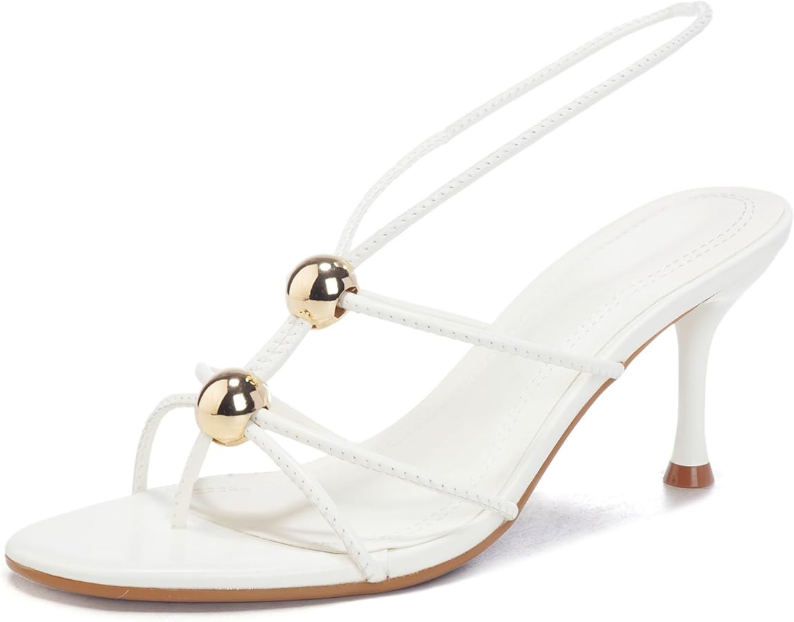 YULVSHOE Women's Lace Up Kitten Heels Round Open Pointed Toe Heels Mid Heeled Sandals for Women | Amazon (US)