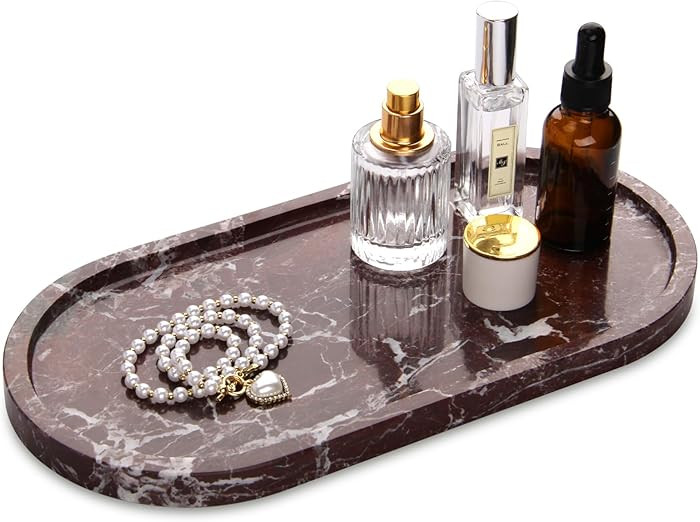 Oval Marble Bathroom Vanity Tray, Natural Luxury Marble Home Kitchen Bathroom Table Tray, Stone D... | Amazon (US)