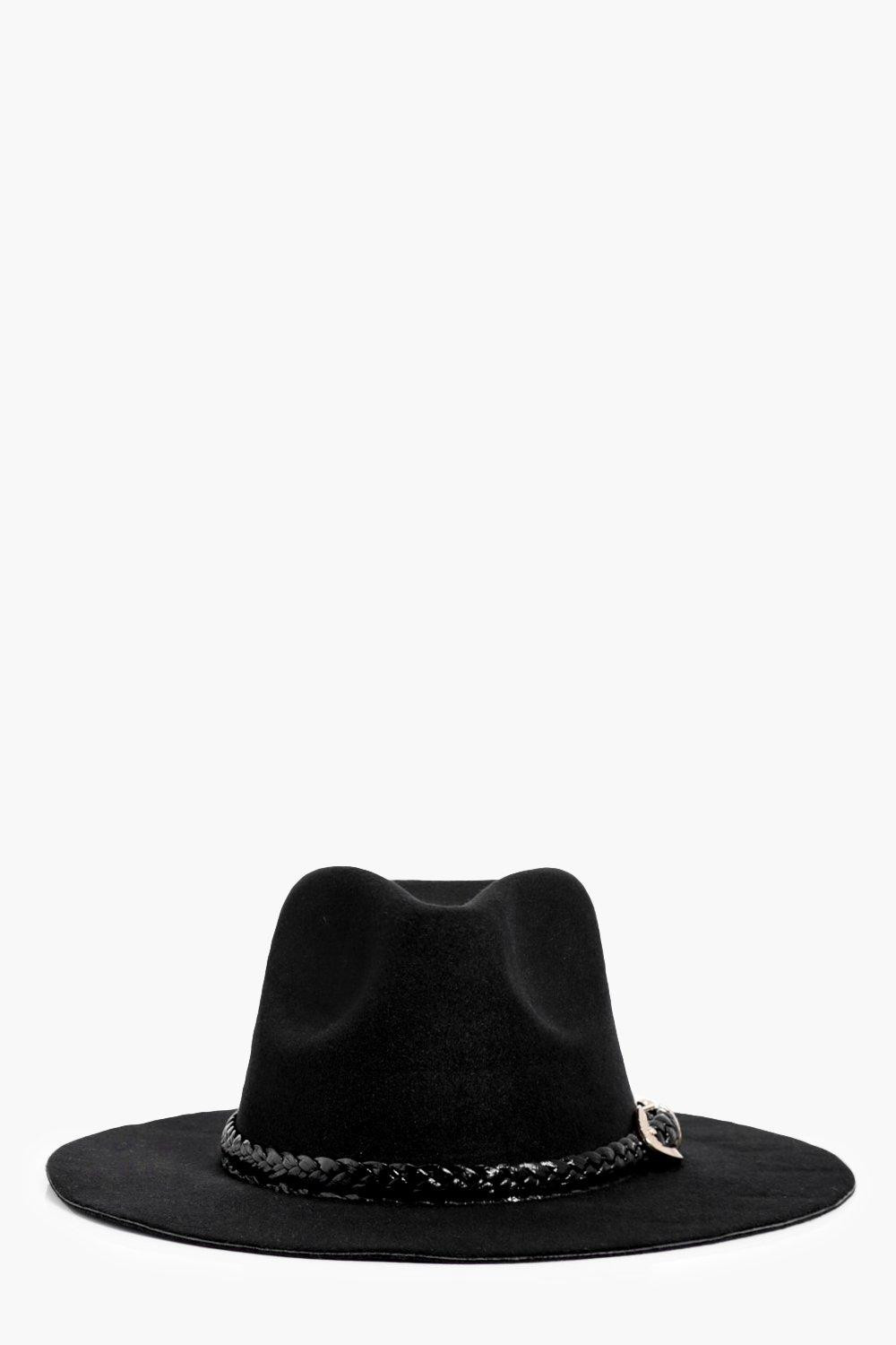 Emily PU Plait Band Fedora black | Boohoo.com (US & CA)