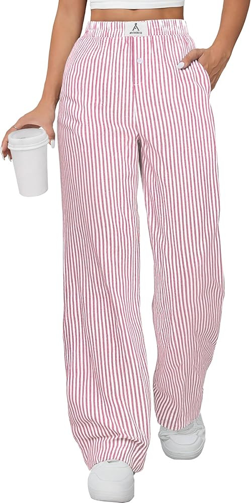 ANRABESS Womens Striped Gingham Pants 2026 Pajama Lounge Boxer Pants Cute Comfy PJ Bottoms with P... | Amazon (US)