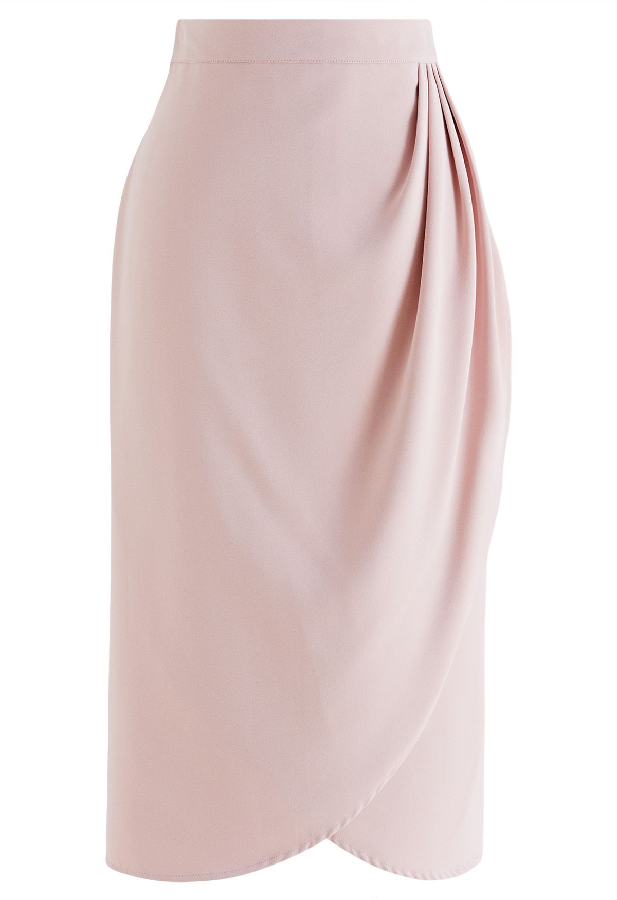 Side Pleated Tulip Midi Skirt in Pink | Chicwish