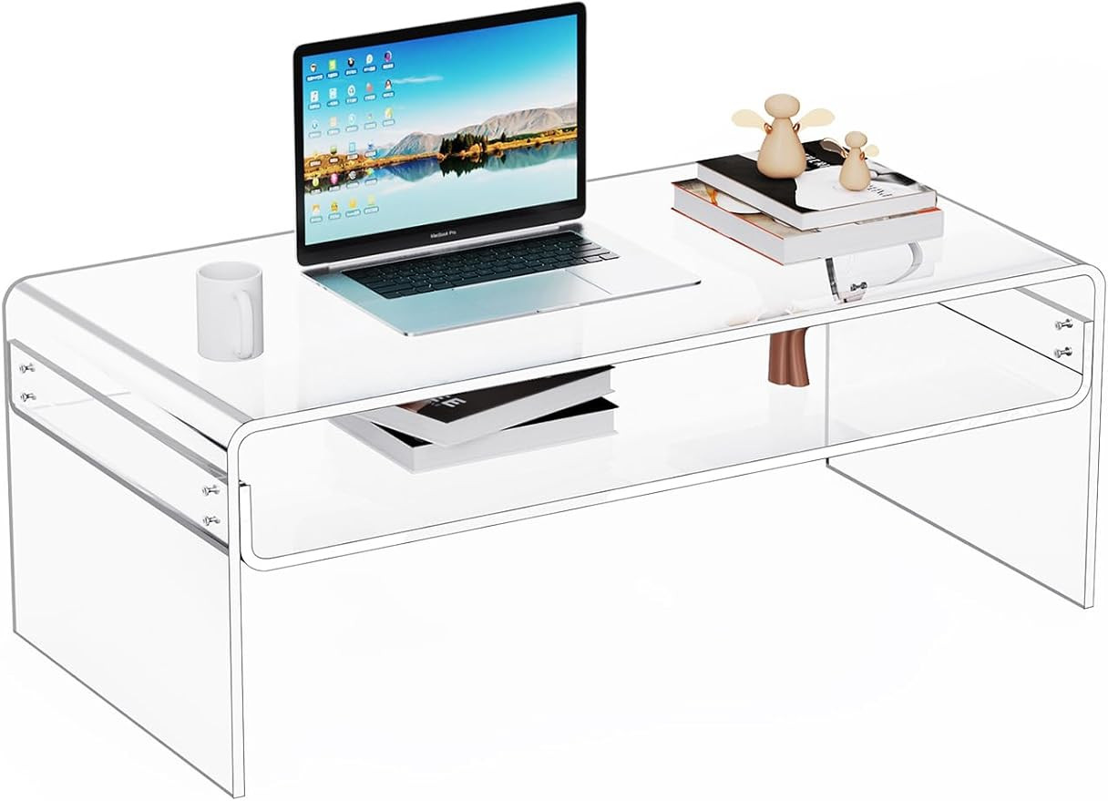 Acrylic Coffee Table for Living Room Clear Rectangle Lucite Table with Open Storage Shelf (1, Cle... | Amazon (US)