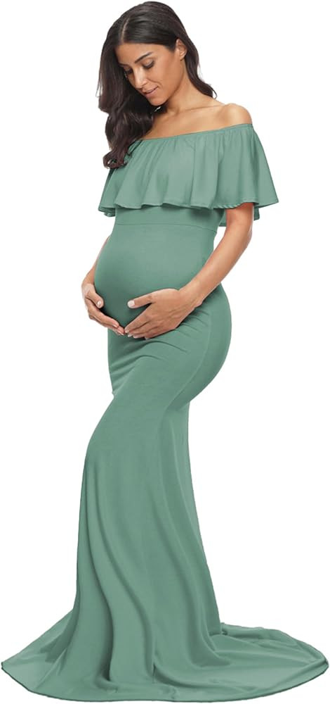 Glampunch Womens Off Shoulder Maternity Dress Ruffles Elegant Slim Gowns Fit Maxi Photography Dre... | Amazon (US)
