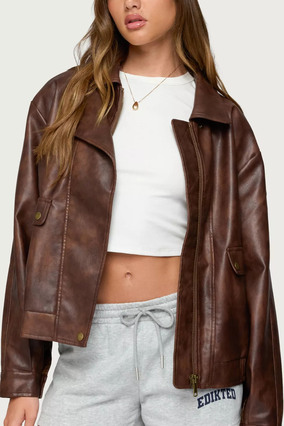 Edikted Ardella Oversized Faux Leather Jacket | Urban Outfitters (US and RoW)