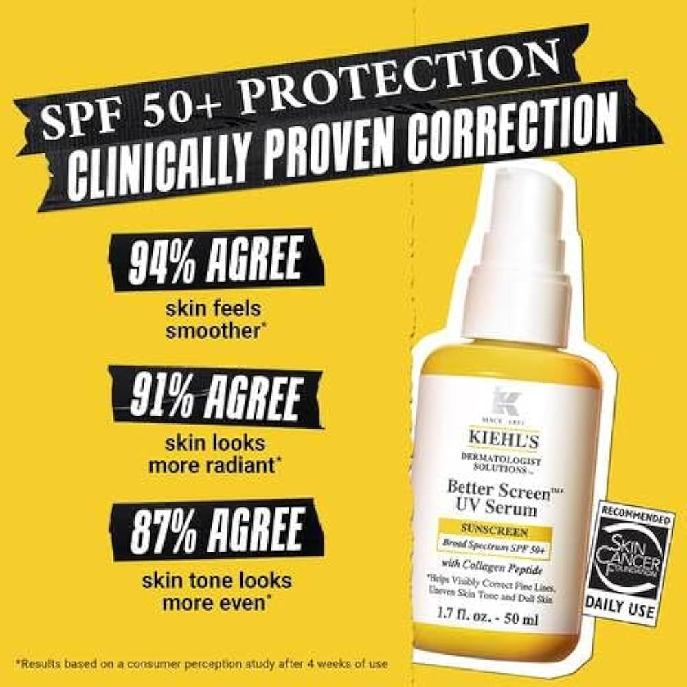 Kiehl's Better Screen UV Serum SPF 50+, Invisible Facial Sunscreen with Collagen Peptide, UV Filt... | Amazon (US)
