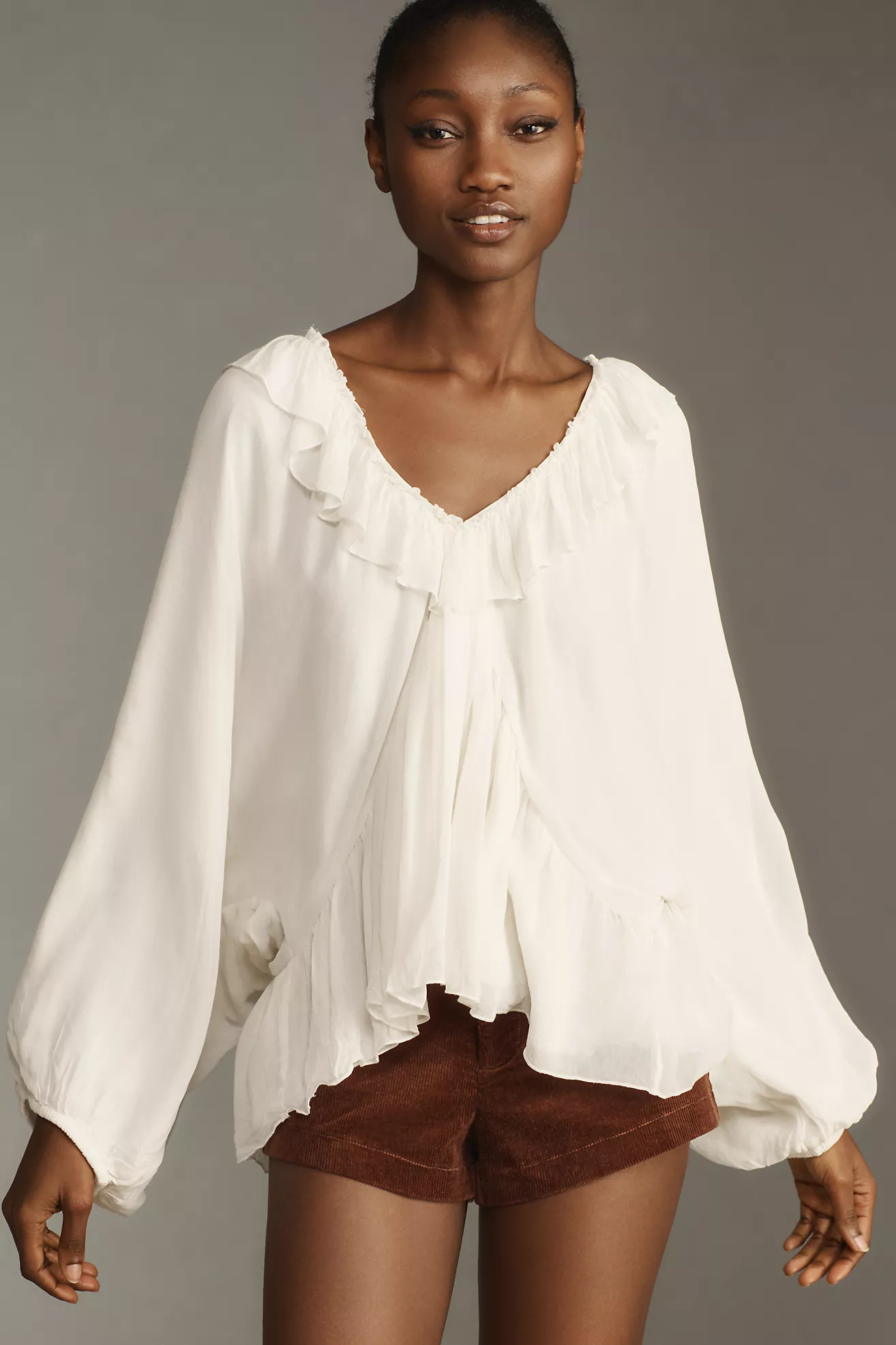 Forever That Girl Long-Sleeve Sheer Peasant Blouse | Anthropologie (US)