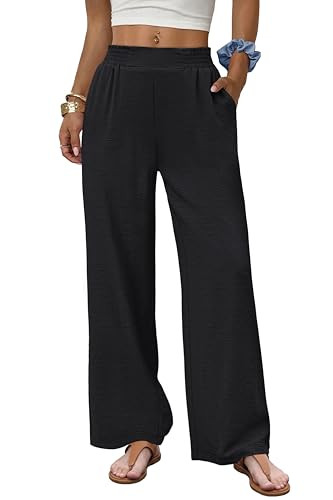 Sampeel Wide Leg Pants Woman 2026 Flowy Palazzo High Waisted Trousers with Pockets Summer Cruise Outfits for Women | Amazon (US)