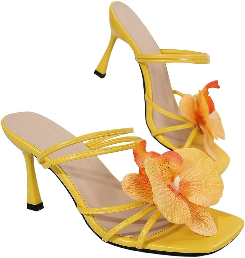 MakeMeChic Women's Open Toe Floral Kitten Heels Flower Summer Beach Sandals | Amazon (US)