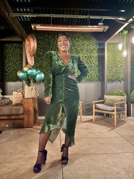 Green velvet dress black velvet platform sandals jewel headpiece #themeparty #1920sfashion #20sfashion #harlemrenaissance #flapperstyle 

#LTKstyletip #LTKSeasonal