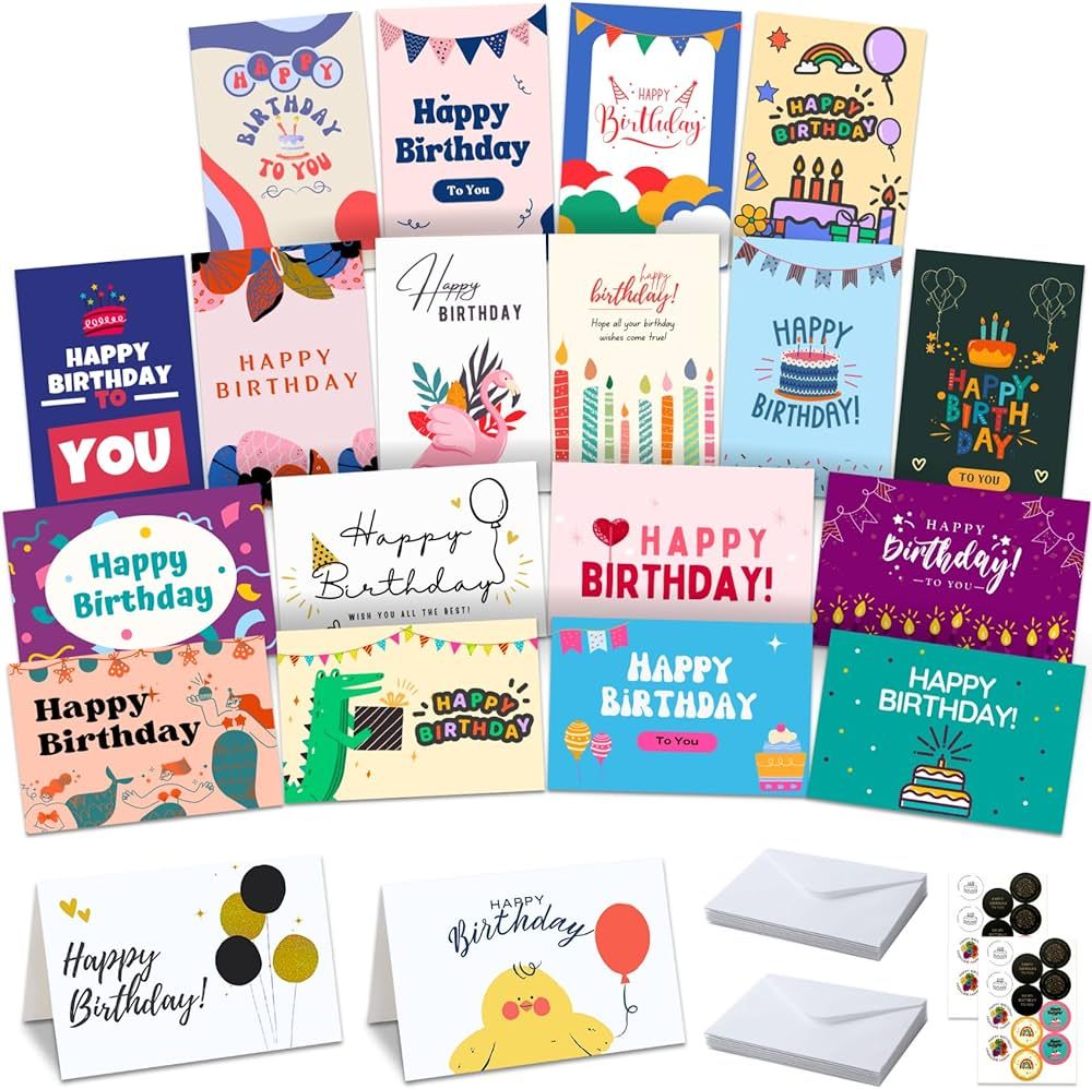 20-Pack Birthday Cards, 4x6 Inches Happy Birthday Card, Premium Blank Inside Birthday Cards Bulk ... | Amazon (US)