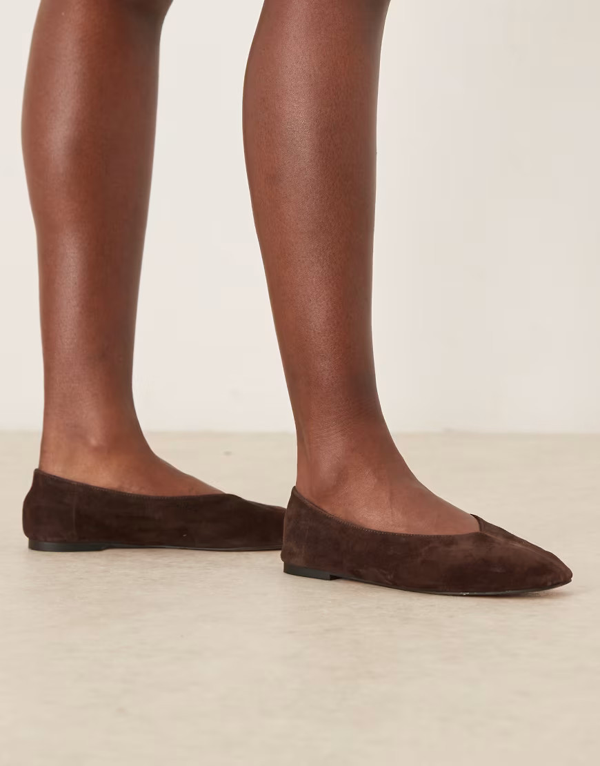 ASOS DESIGN Lawn premium suede ballets in chocolate-Brown | ASOS (Global)