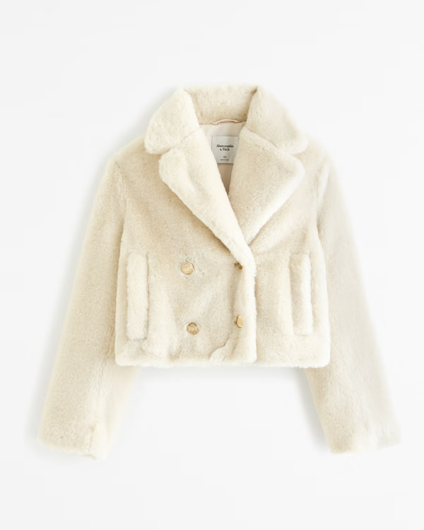 Short Double-Breasted Faux Fur Jacket | Abercrombie & Fitch (US)
