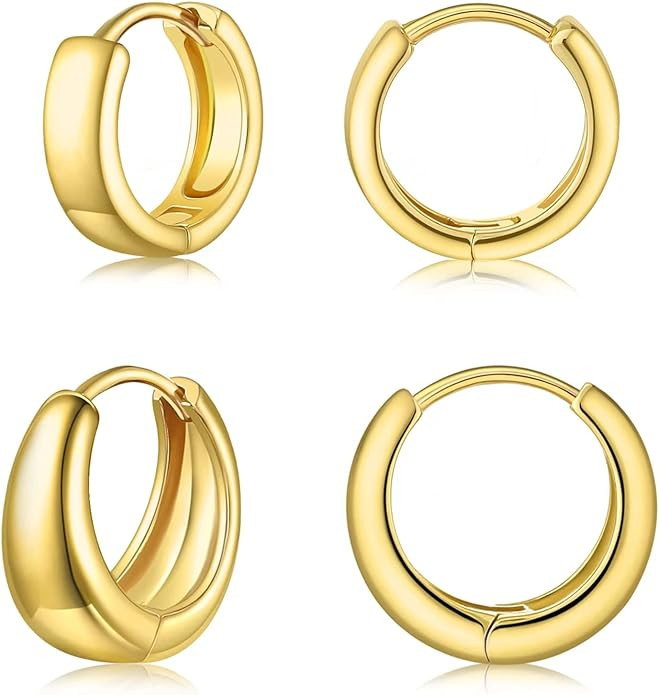 Gold Huggie Hoop Earrings Set for Women Small Chunky Gold Silver Earrings Hypoallergenic Trendy J... | Amazon (US)