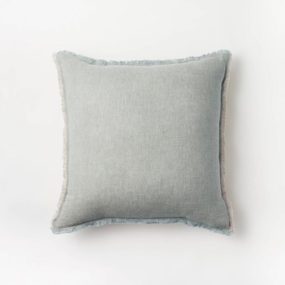Reversible Linen Throw Pillow with Contrast Frayed Edges Green/Cream - Threshold™ designed with... | Target